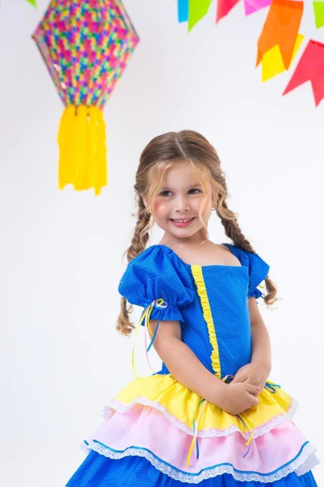 Vestido Junino Amor Perfeito Azul