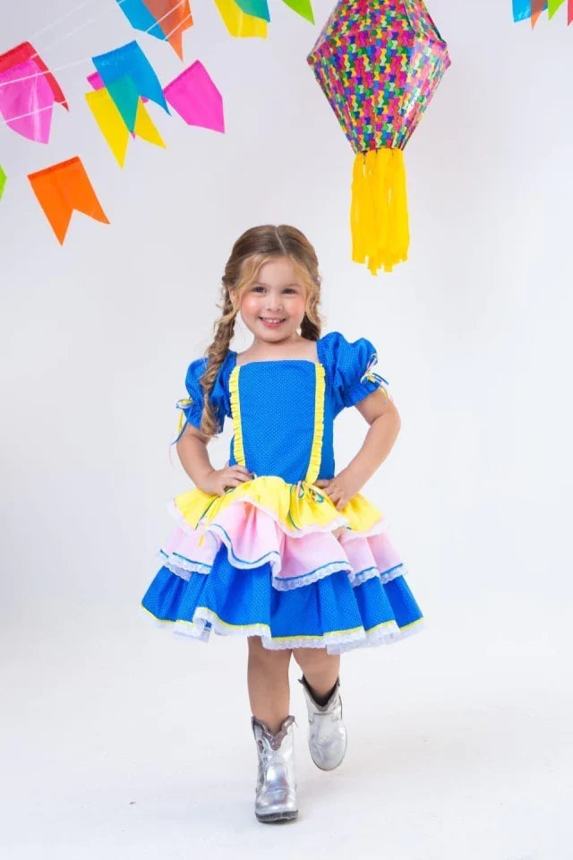 Vestido Junino Amor Perfeito Azul