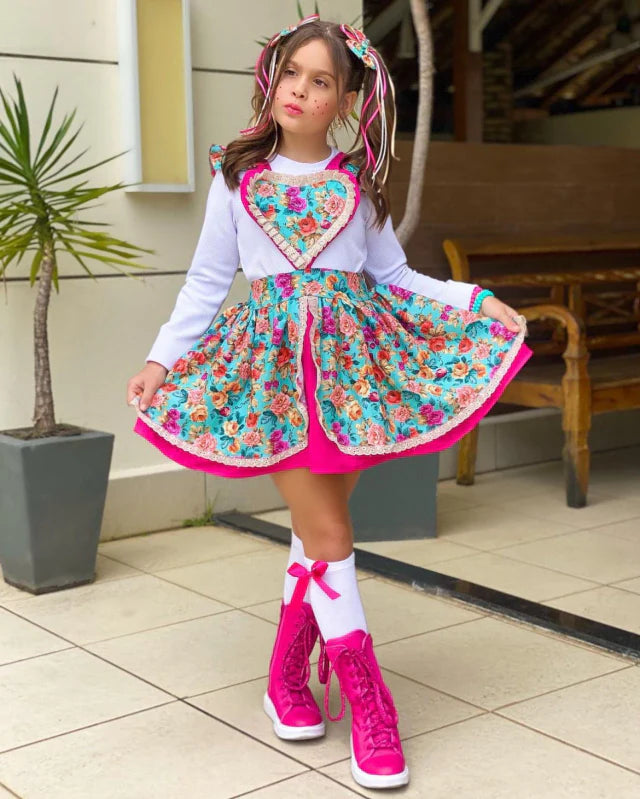 Conjunto Aurora Junino (Salopete + Blusa + Laços de Cabelo)