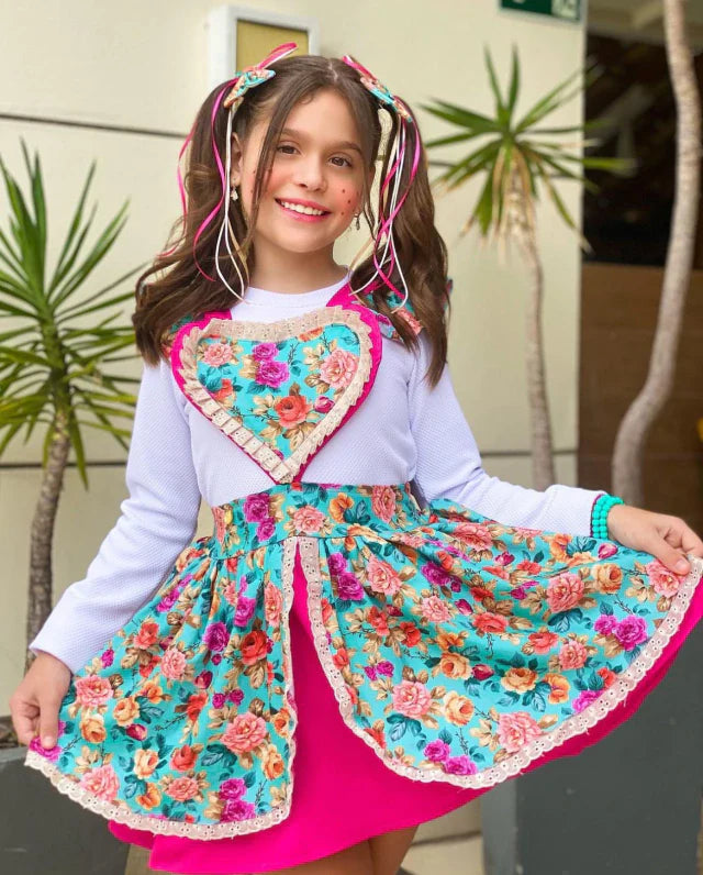 Conjunto Aurora Junino (Salopete + Blusa + Laços de Cabelo)