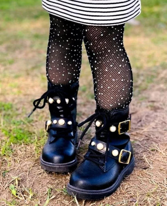 Meia calça arrastão com strass preta